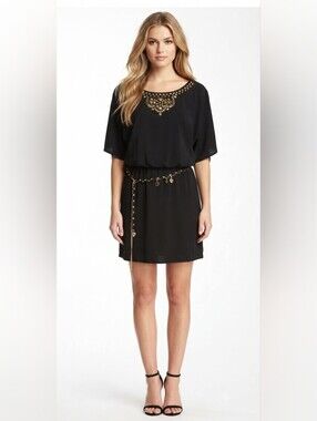 Thalia Dress with Gold Accents Black Size Medium